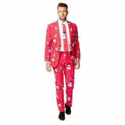 Men's OppoSuits Slim-Fit Holiday Novelty Suit & Tie Set 16 Men's OppoSuits Slim-Fit Holiday Novelty Suit & Tie Set -OppoSuits Shop 3104219 Bright Red
