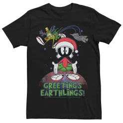 Men's Looney Tunes Christmas Marvin Greetings Earthlings Tee