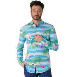 Men's OppoSuits Patterned Button-Down Shirt -OppoSuits Shop 4909072 Flaminguy Flamingo