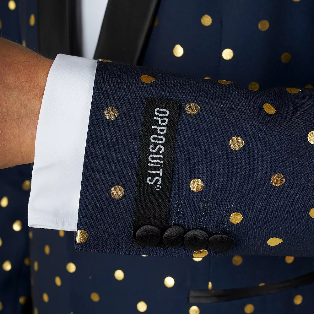 Men's OppoSuits Goldy Dots Metallic Polka Dots Tuxedo Modern-Fit Novelty Suit & Tie Set 5 Men's OppoSuits Goldy Dots Metallic Polka Dots Tuxedo Modern-Fit Novelty Suit & Tie Set - Image 3